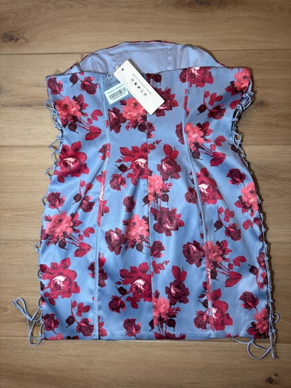 NWT Sz 14 Oh Polly Satin Floral Corset Lace-Up Side Mini Dress Feminine Coquette - Picture 5 of 14